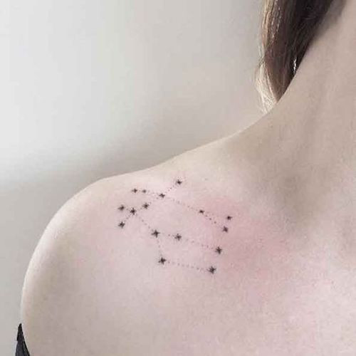 Intricate Gemini twins tattoo with floral details on the upper arm