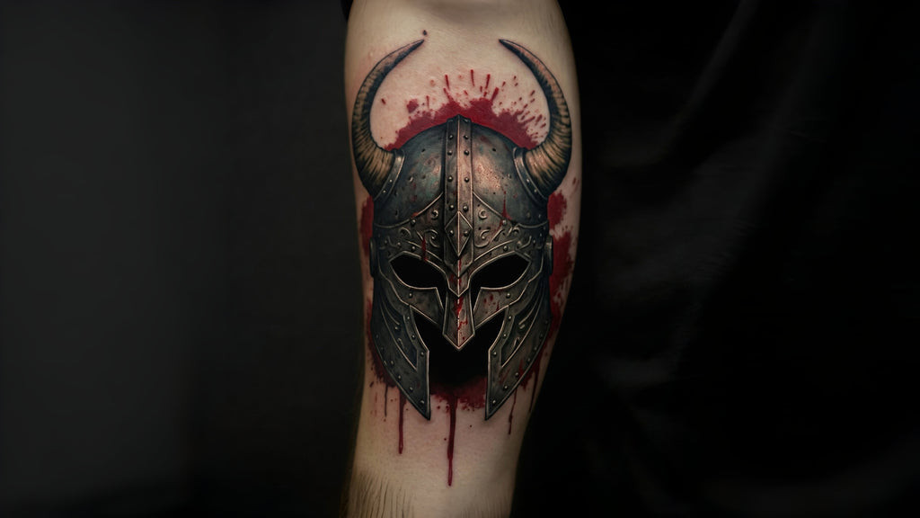 Historically inaccurate horned helmet tattoo