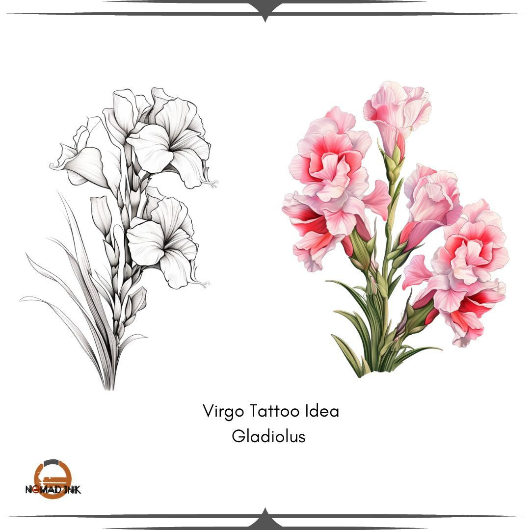 A cluster of Gladiolus flowers embodying sincerity and strength in a Virgo tattoo
