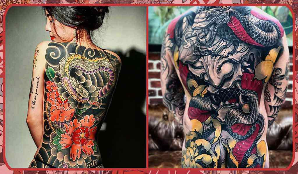 Snake tattoo and yakuza Hannya tattoo
