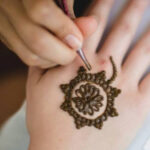 A close up image of a henna design on a hand