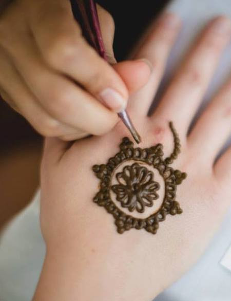 A close up image of a henna design on a hand