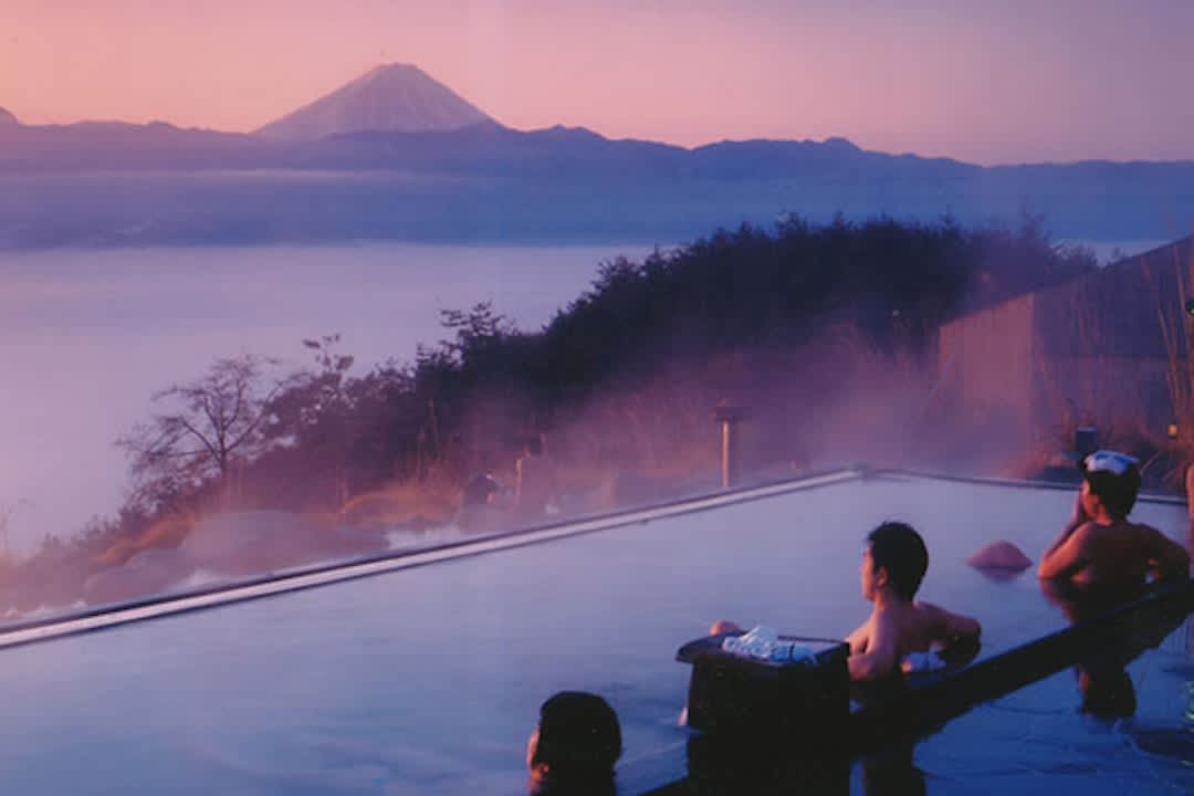 Take in the stunning panoramic views of Mt. Fuji from the tattoo-friendly Hottarakashi Onsen in Yamanashi Prefecture