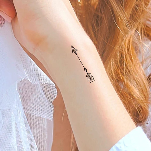 Tiny arrow heart wrist tattoo representing love and direction