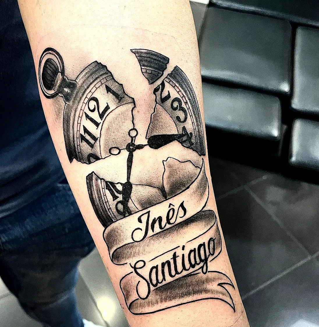 Clock with Shattered Face Tattoo Design