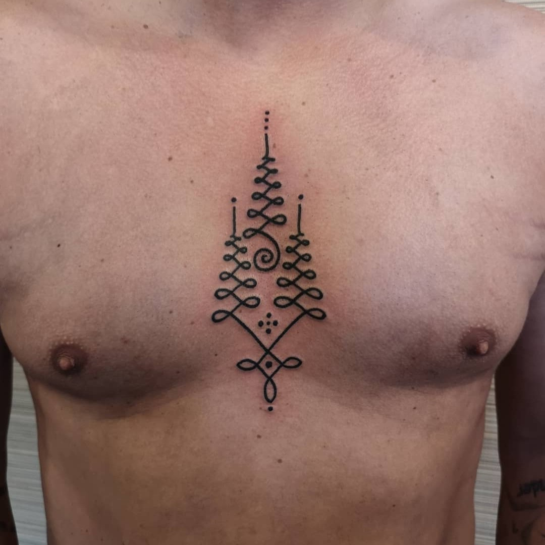 A collage of various Buddhist symbol tattoos