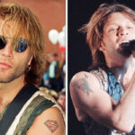 Jon Bon Jovi showing off his Superman and steer skull tattoos