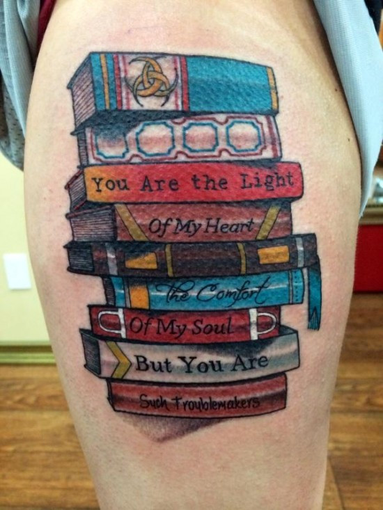 Colorful book tattoo design