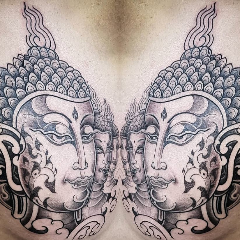 Buddha tattoo by Pepe Vicio #PepeVicio #buddhisttattoo #buddhatattoo #buddhism #buddha #enlightenment #meditation #easternreligion #dotwork #illustrative #blackandgrey