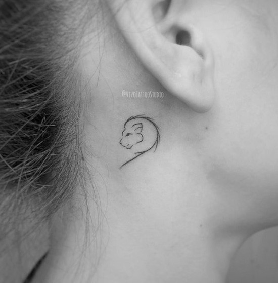 Lion outline tattoo behind ear minimalist
