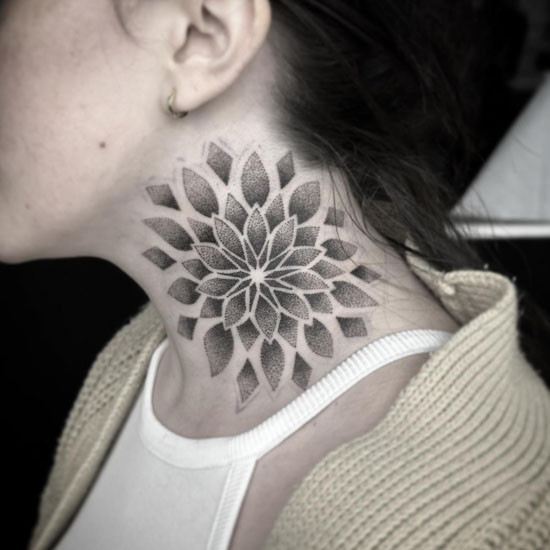 Mandala tattoo design on neck side