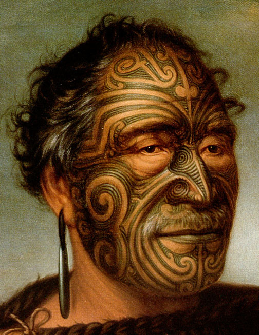 An illustration of a Maori tattoo from the 1800s