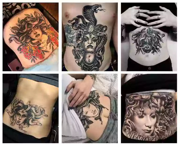 A striking Medusa tattoo, showcasing intricate details and captivating artistry, embodying the essence of female strength and resilience