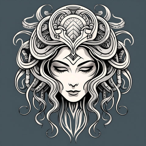 Neo-traditional Medusa tattoo with vibrant colors and intricate details