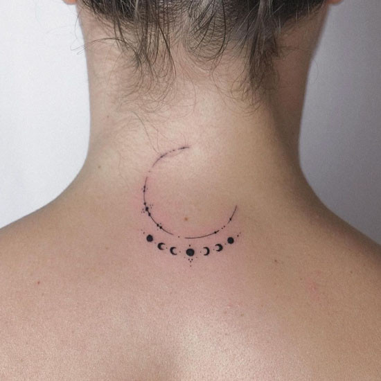 Moon phase tattoo on neck back