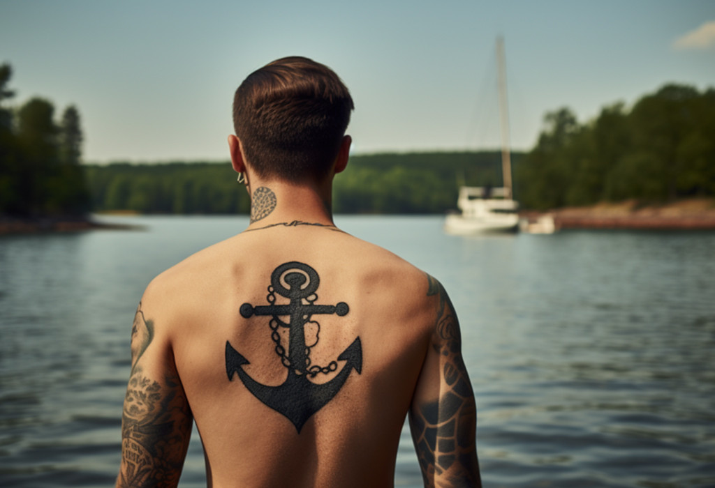 Nautical anchor tattoo on man