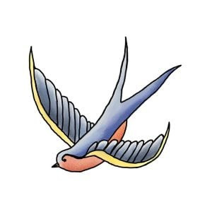 Traditional swallow tattoo with bold lines and nautical elements