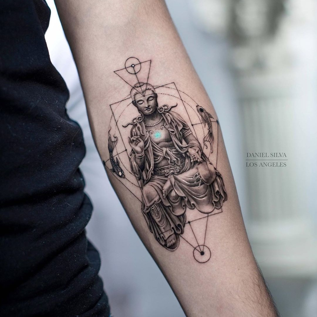 A detailed Gautama Buddha tattoo