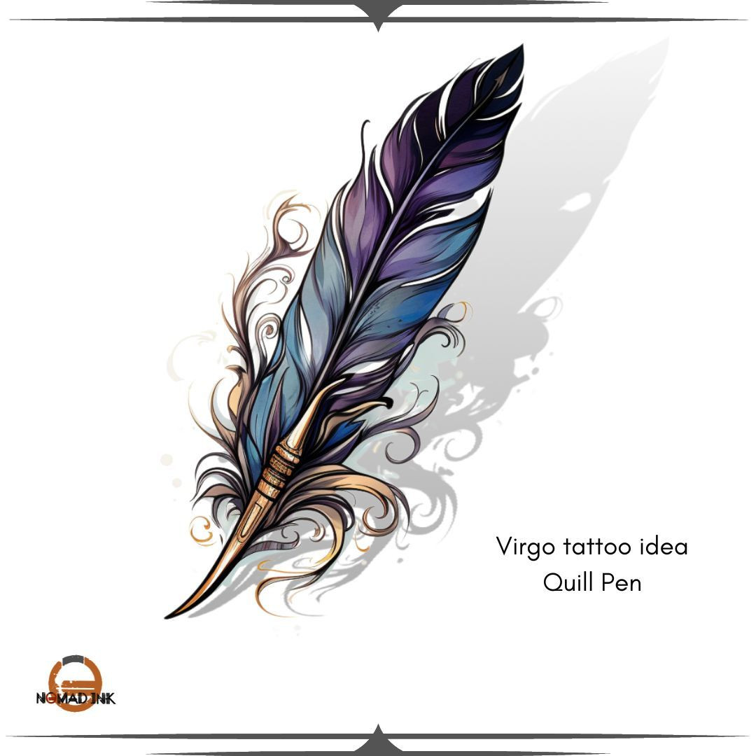 A delicate quill pen tattoo showcasing a Virgo's love for writing and expression