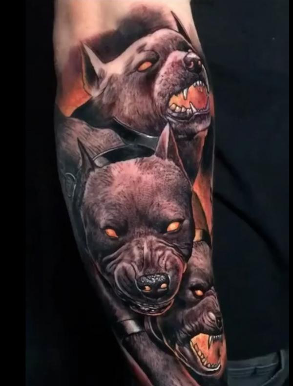 Realistic Cerberus tattoo