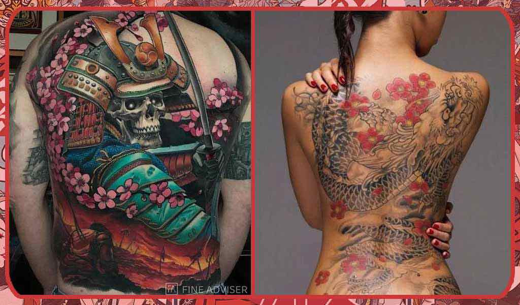 Sakura tattoo with Shinigami and Dragon Ryu pattern