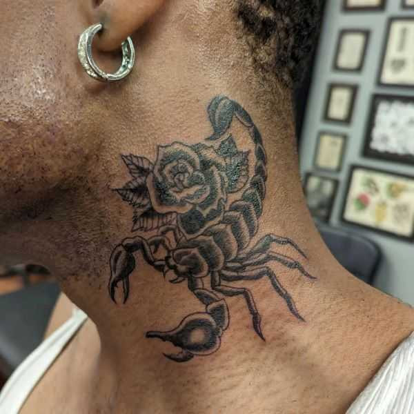 Scorpion Tattoo with Piercing | maxhuntertattoos