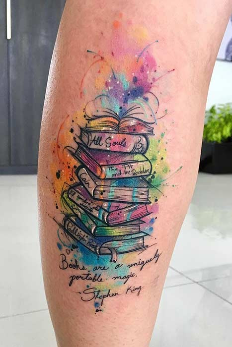 Stephen King quote and books tattoo