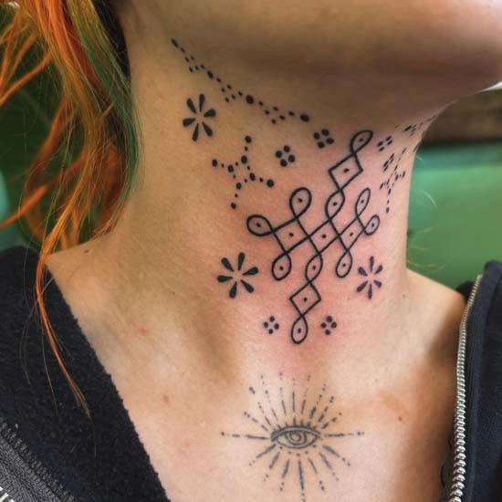Tattoo geometric designs on neck side