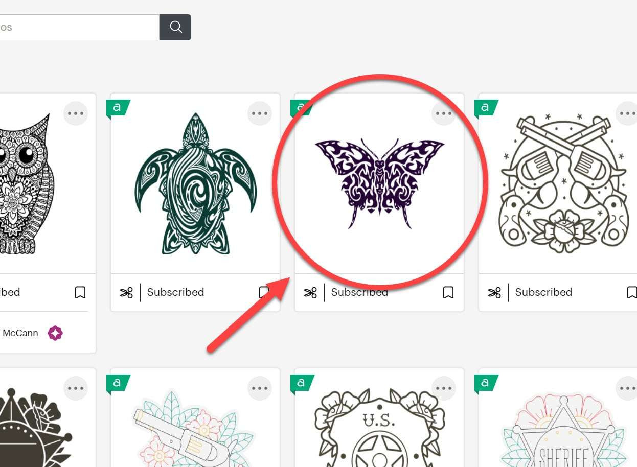 Cricut Design Space image search for temporary tattoos showcasing available design categories