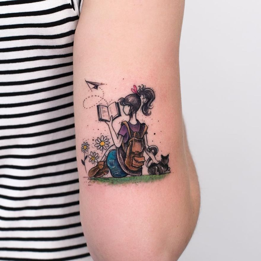 Fun book and tea tattoo