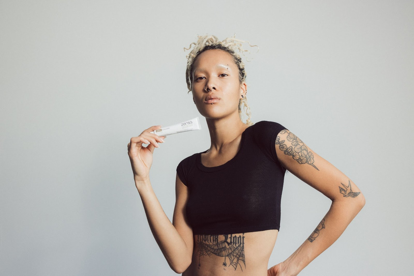 Woman with a rib tattoo