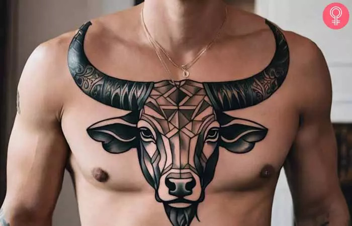 Taurus tattoo on the chest of a man