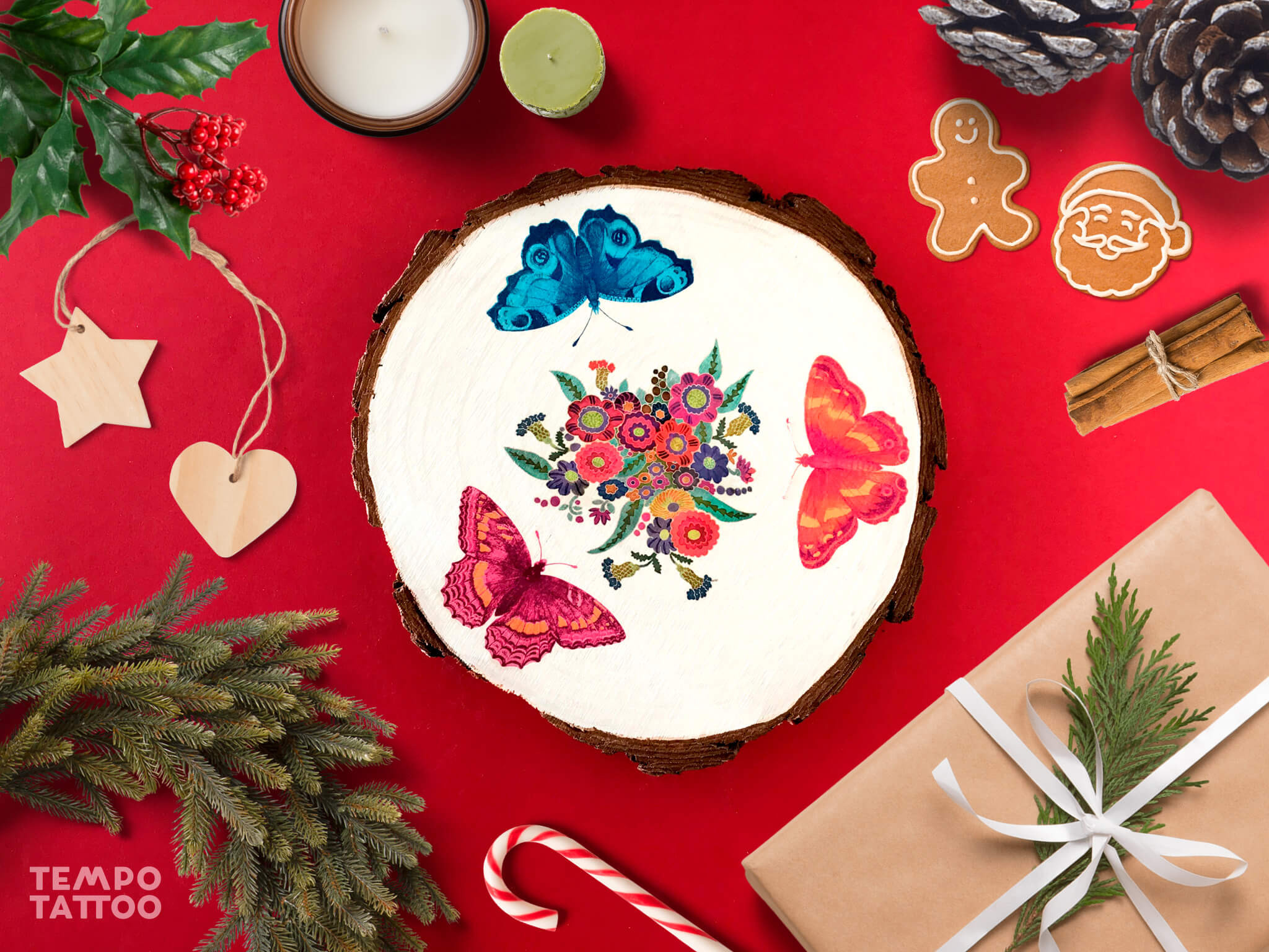Wooden coaster and door hanger crafts with temporary tattoo designs
