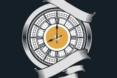 Melting clock tattoo with smoke effect on the upper arm