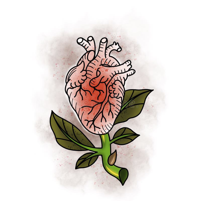 Traditional tattoo rose and heart design, featuring cartoon illustration in a hand-drawn style, symbolizing classic tattoo art.