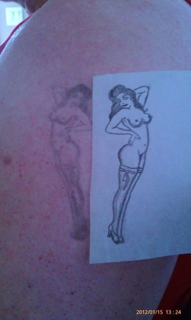 Transfer of a Sailor Jerry tattoo using graphite