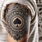 A man with a tribal ace of spades tattoo design on his arm