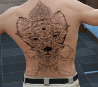 GTA 5 upper arm tattoo featuring an adorned wolf, symbolizing loyalty and strength, appealing to players who value these traits in their character