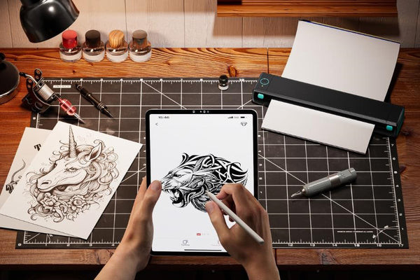 Thermal tattoo printer with tattoo design sketches