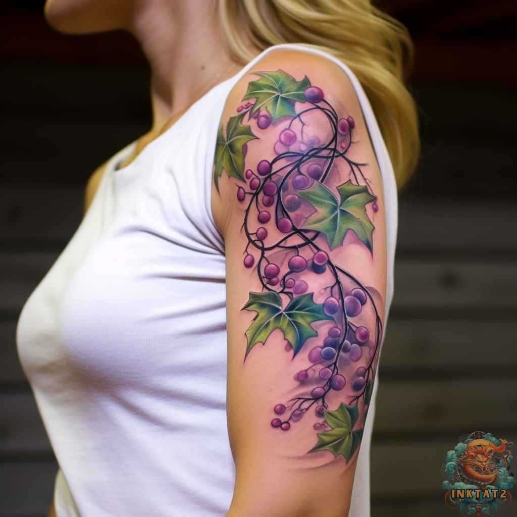 A tattoo artist working on a vine tattoo on a client's arm