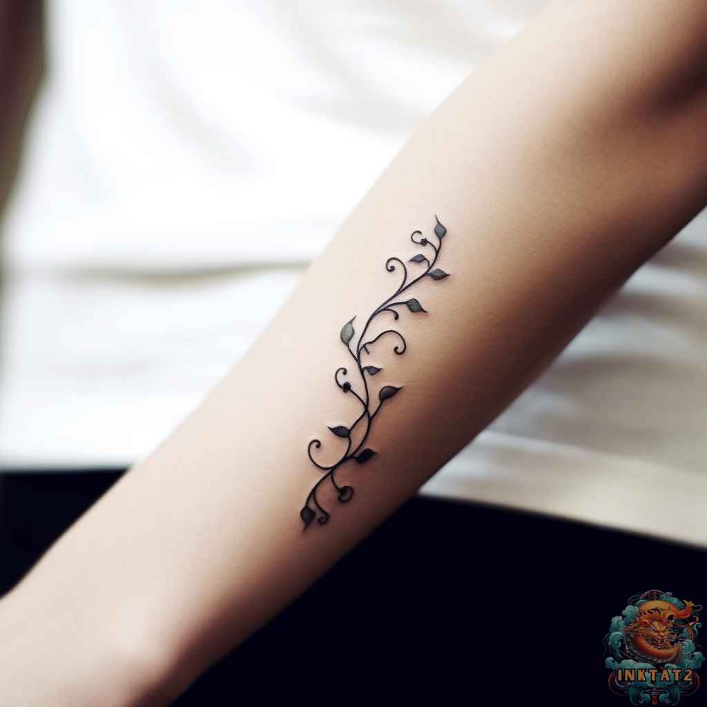 A vine tattoo with vibrant green leaves