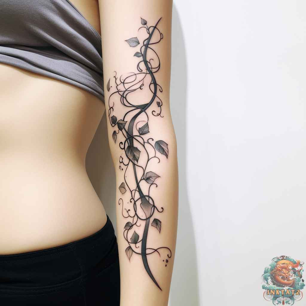 An elegant vine tattoo winding around an arm