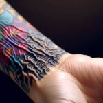 A tattoo on the wrist that has developed wrinkles