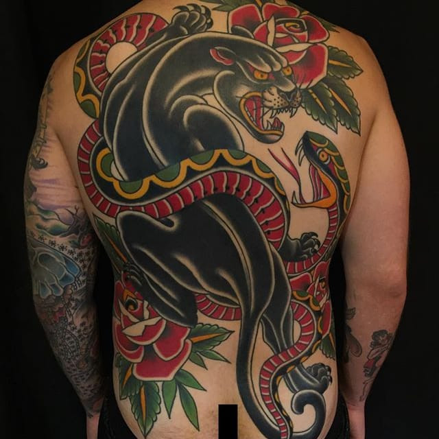 Black panther tattoo on back