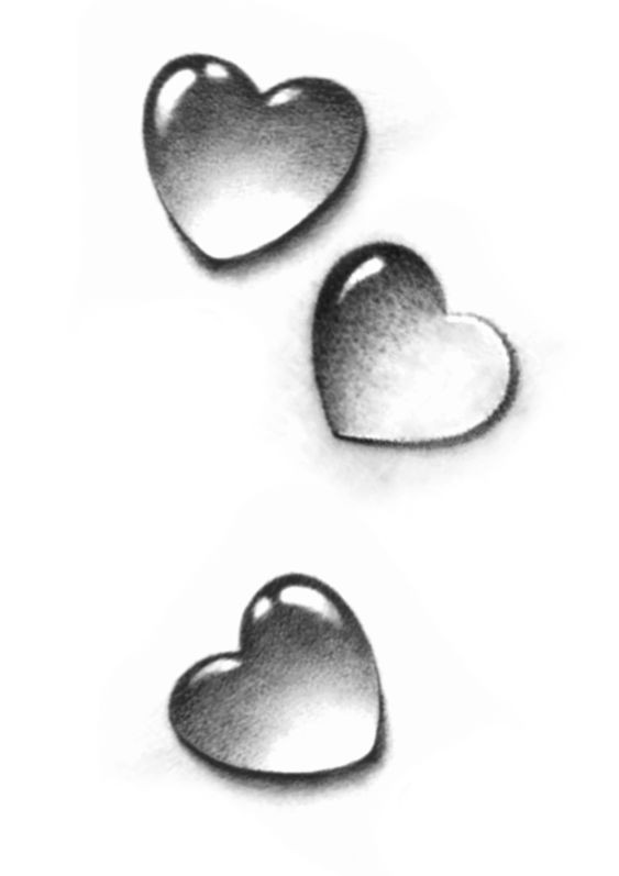 Three artistic grayscale hearts on a white background conveying love and simplicity.