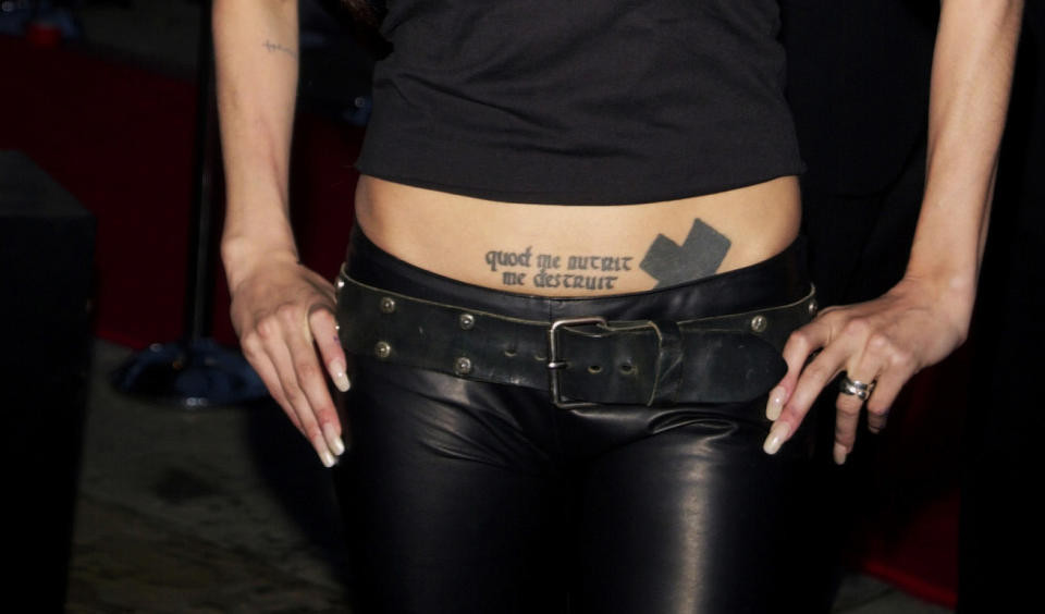 Angelina Jolie's Quod Me Nutrit Me Destruit Tattoo