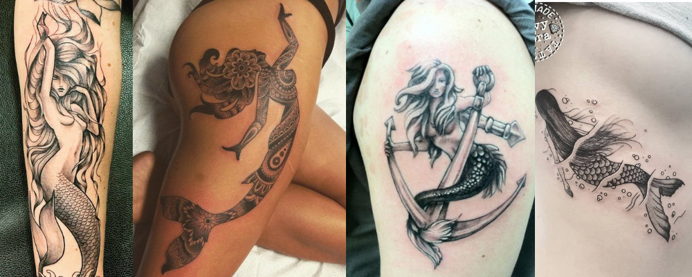 Traditional mermaid tattoo, classic sailor design