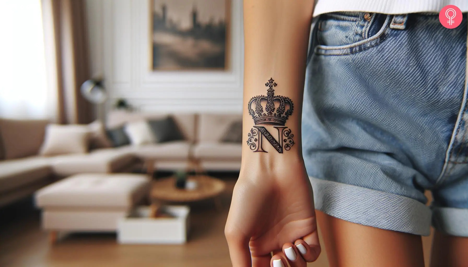 Letter N Tattoo with Crown