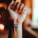 A minimalist trident tattoo on the wrist