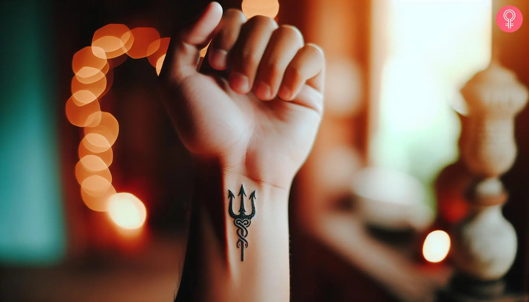 A minimalist trident tattoo on the wrist
